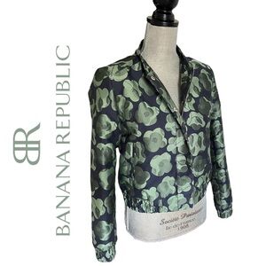 Banana Republic Green/ Blue Bomber Jacket with Floral Print XS Great condition
